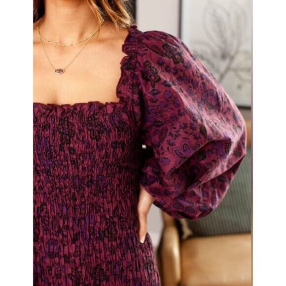 NWT Free People Smock It To Me Mini Dress Burgundy - Picture 4 of 12